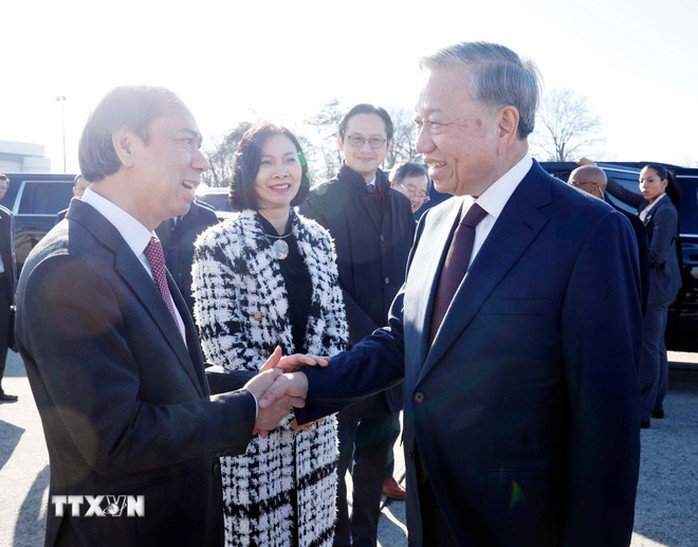 Lễ tiễn Tổng Bí thư Tô Lâm tại sân bay quân sự Andrews, Washington D.C. Ảnh: TTXVN