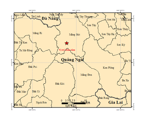 Chỉ trong ngày mùng 5 Tết Nguyên đán Bính ngọ, khu vực phía Tây tỉnh Quảng Ngãi đã xảy ra 6 trận động đất