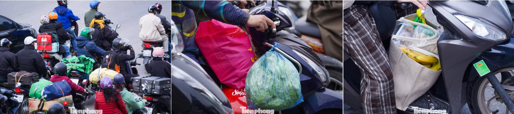 Vali quần áo, quà quê cùng rau xanh được người dân chất đầy phía sau xe.