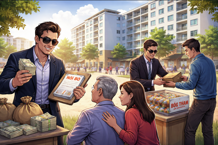 Nhiều đối tượng lợi dụng tâm lý nóng ruột để rao bán “suất nội bộ” nhà ở xã hội trái quy định. Ảnh: AI