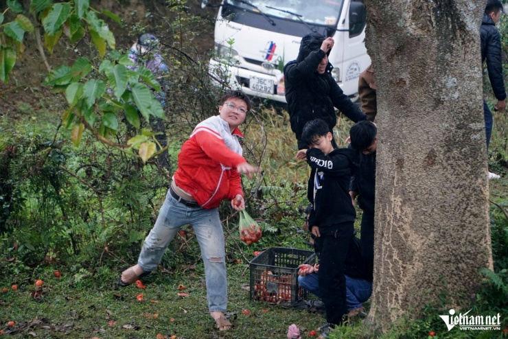 Nam thanh niên ném cà chua về nhóm người phía trước. Ảnh: Lê Dương