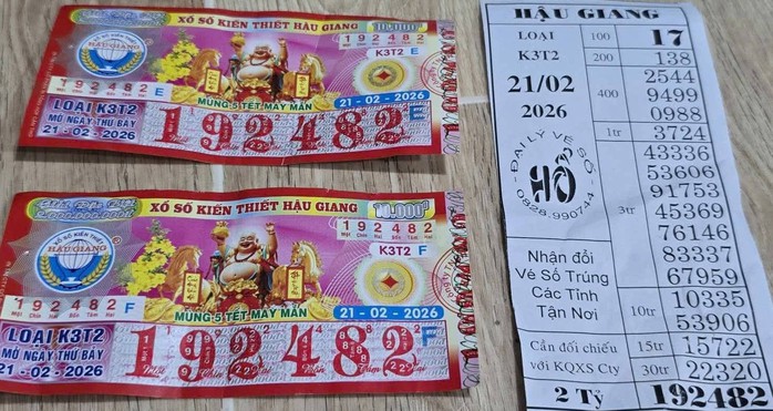 Giải độc đắc của vé số Hậu Giang trúng tại Cà Mau. Ảnh: ĐLVS Hổ