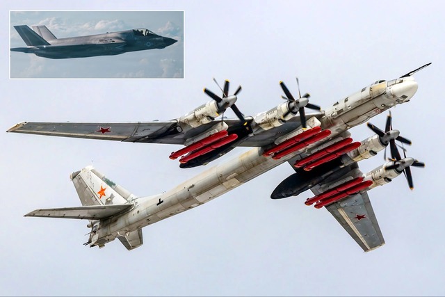 Máy bay ném bom Tu-95 của Nga và máy bay chiến đấu F-35. (Nguồn: RP)