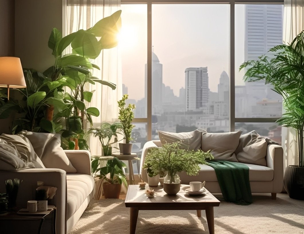 Không gian xanh trong nhà và ban công, cây cối khỏe mạnh phản ánh năng lượng sống tích cực. Ảnh: Baidu