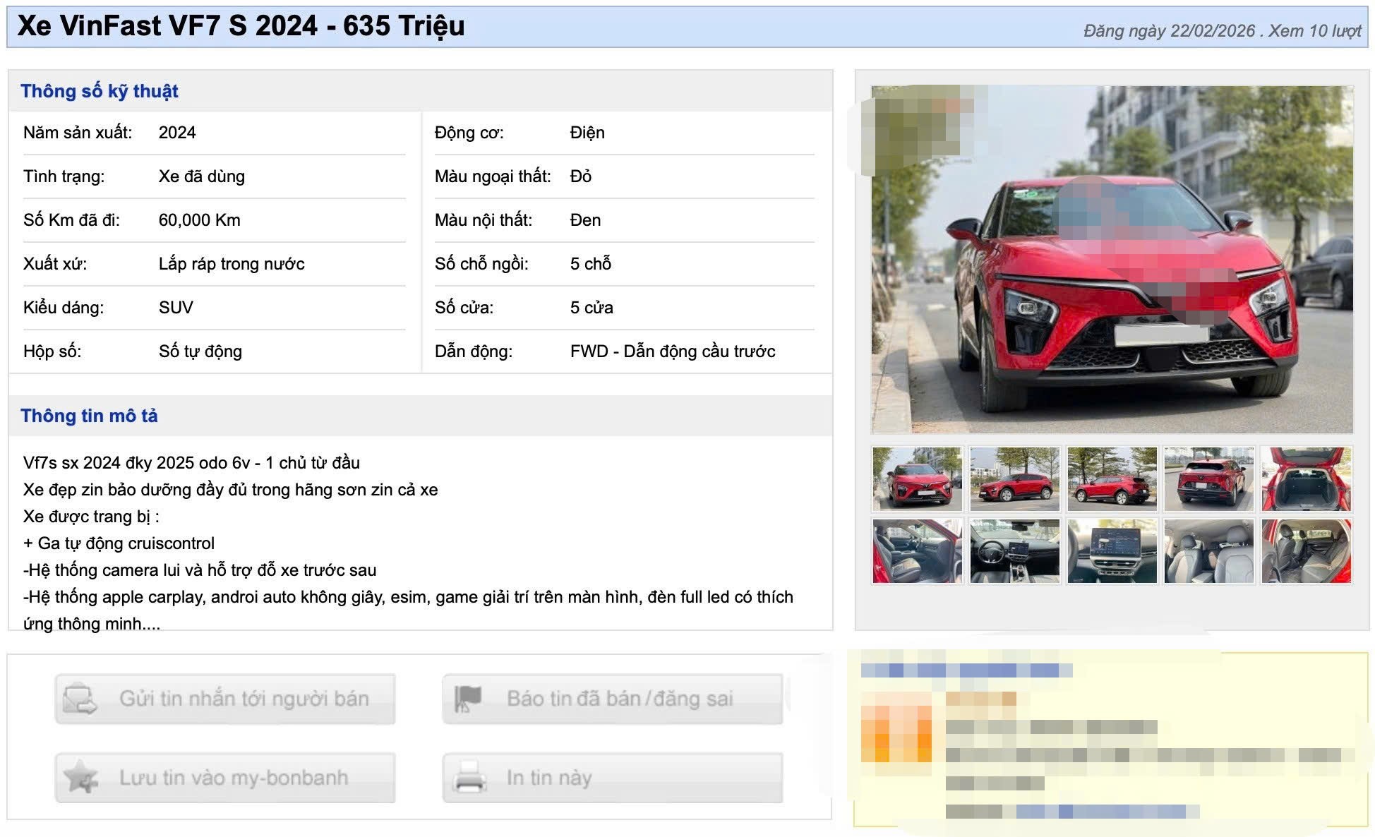 Tin rao bán xe. (Ảnh chụp màn hình)