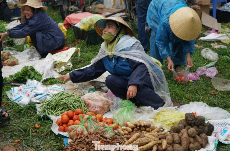 Tại phiên chợ, nhiều mặt hàng như rau, củ, quả, bánh đa gấc cũng được bày bán để người dân mua làm quà may mắn dịp đầu xuân năm mới.