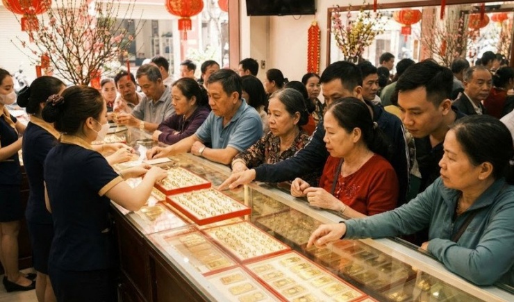 Khách hàng lựa chọn vàng nhẫn và vàng miếng tại cửa hàng trong ngày Vía Thần Tài - Ảnh minh họa