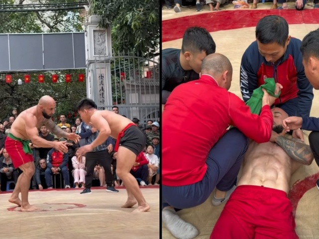 Cận cảnh đô vật Nga trật khớp vai khi so tài võ sĩ MMA Việt Nam