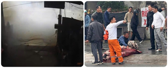 Hiện trường vụ tai nạn nổ bình khí nén do hàn xì tại xã Tiền Hải, tỉnh Hưng Yên khiến 2 người thương vong