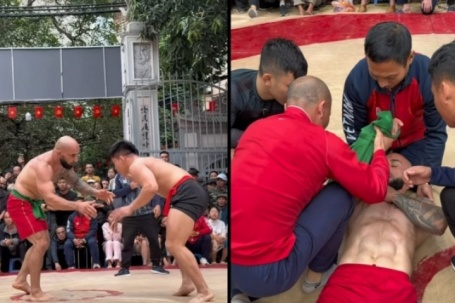 Cận cảnh đô vật Nga trật khớp vai khi so tài võ sĩ MMA Việt Nam
