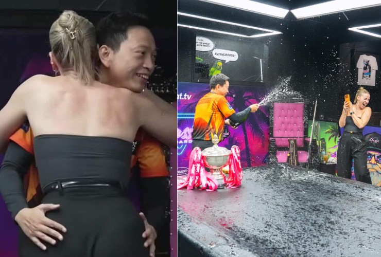 Cô gái tới chúc mừng Hoàng là&nbsp;Emily Frazer,&nbsp;CEO của Matchroom