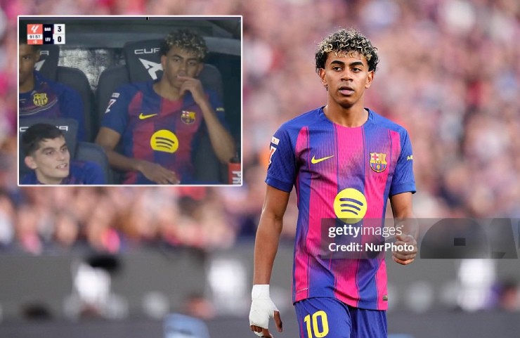 Yamal lộ rõ vẻ khó chịu sau khi bị thay ra sân