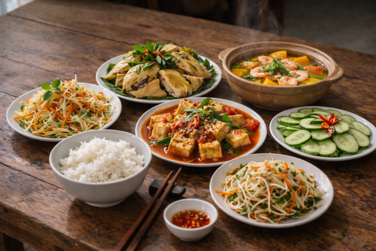 Mâm cơm gia đình đầy đủ món – gợi ý món ngon mỗi ngày dễ áp dụng