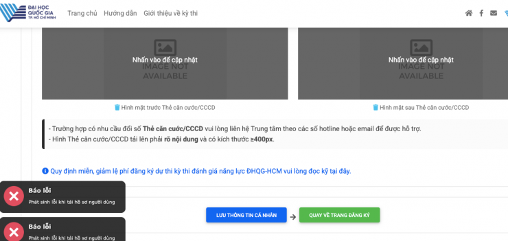 Nhiều thí sinh đăng ký dự thi Đánh giá năng lực đợt 1 của ĐH Quốc gia TPHCM liên tục phản ánh tình trạng hệ thống báo lỗi.