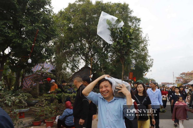 "Dù đông đúc, mồ hôi nhễ nhại, nhưng lỡ đi chợ Viềng rồi mà không chen mua được miếng thịt bò hay cây cảnh, nông cụ... mang về thì coi như mất cả lộc năm mới," anh Tâm (Tới từ Ninh Bình) vừa vác cây cảnh hồ hởi chia sẻ.