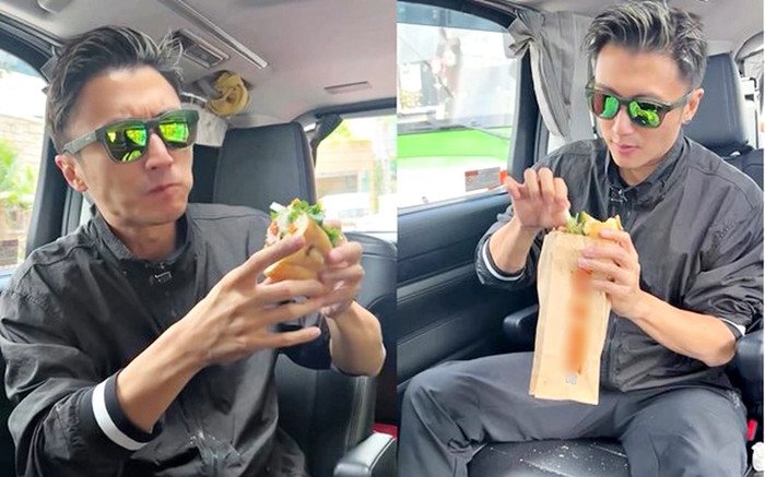 Diễn viên Tạ Đình Phong mê mẩn món bánh mỳ Việt Nam.