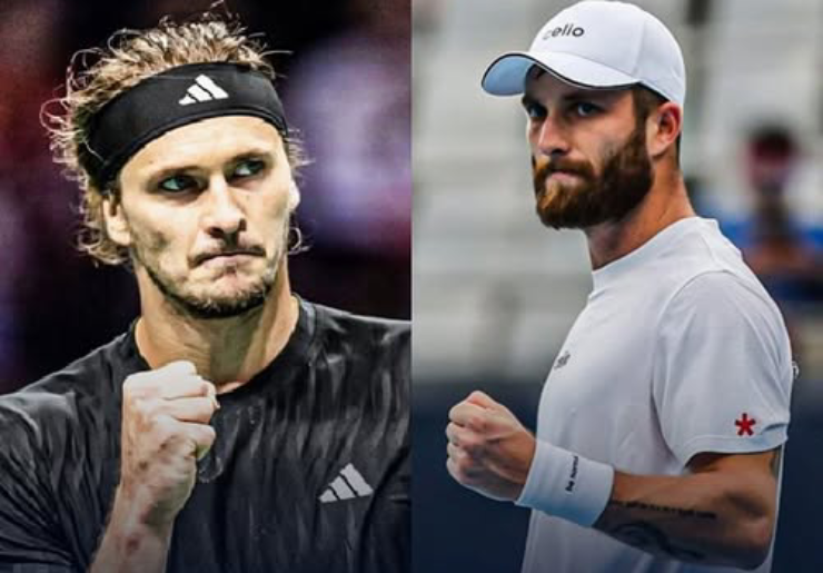 Zverev (bên trái) đối đầu đối thủ mà anh từng 2 lần đánh bại&nbsp;Moutet (bên phải)