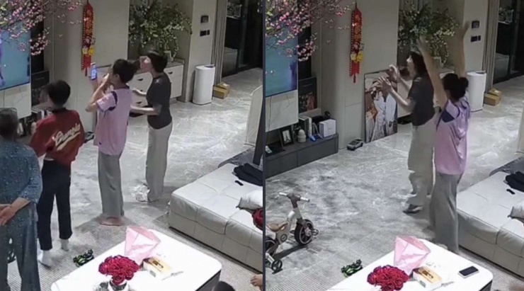 Doãn Hải My và gia đình hân hoan, "vỡ òa" cảm xúc khi Đoàn Văn Hậu ghi bàn. (Ảnh: FBNV)