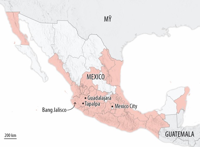 Các bang xảy ra bạo lực ở Mexico sau khi trùm ma túy El Mencho bị tiêu diệt. Đồ họa: WSJ