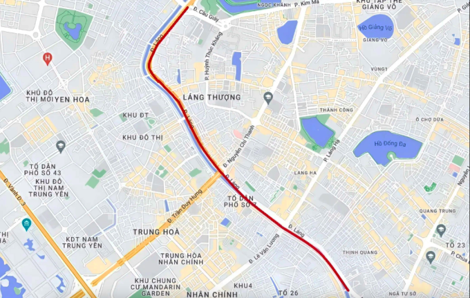 Vị trí, hướng tuyến đường Láng sẽ được mở rộng. Ảnh: Gmap