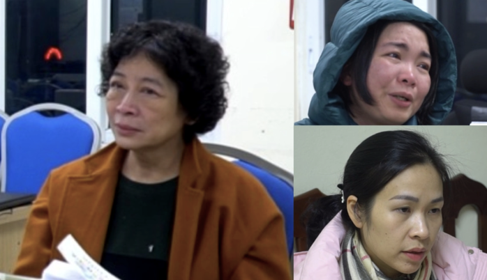 Bị can Phạm Thị Hòa (trái) cùng đồng phạm. Ảnh cắt từ clip