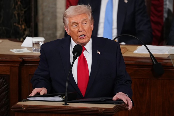 Tổng thống Mỹ Donald Trump đọc Thông điệp Liên bang hôm 24-2. Ảnh: AP