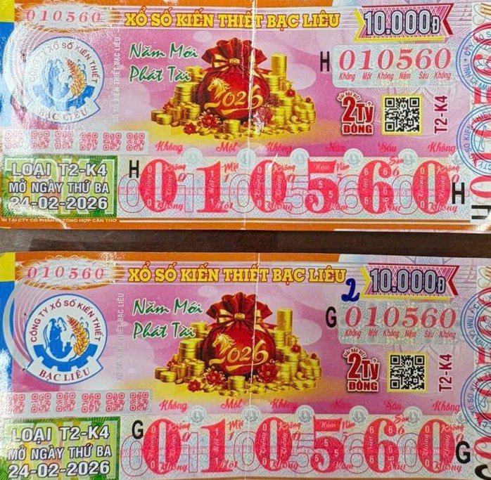 Giải độc đắc của vé số Bạc Liêu trúng tại Cà Mau. Ảnh: ĐLVS Hổ