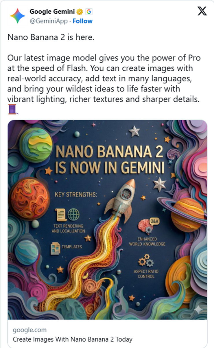 Thông báo ra mắt Nano Banana 2 của Google.