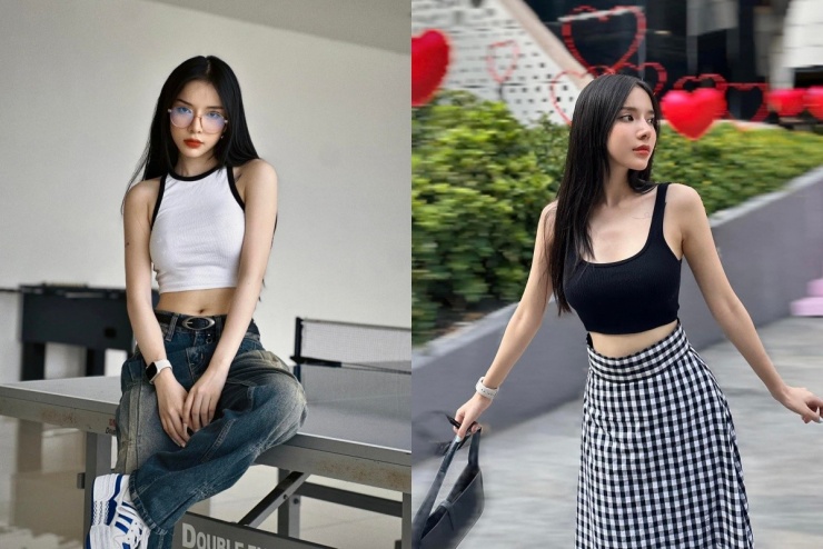 Phối trang phục theo phong cách nữ sinh hay đường phố, LyLy luôn gây chú ý với vòng eo phẳng lỳ.