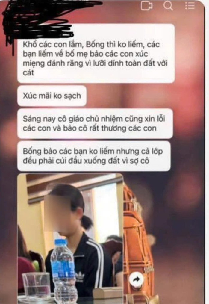 Thông tin cô giáo bắt học sinh liếm đất gây xôn xao dư luận. Ảnh: MXH