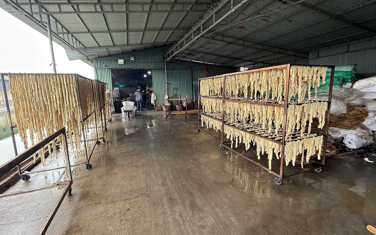 Lòng lợn trong kho chứa Công ty TNHH Sản xuất - Thương mại dịch vụ Trường Huy, tại xã Thượng Hồng, TP Hải Phòng.