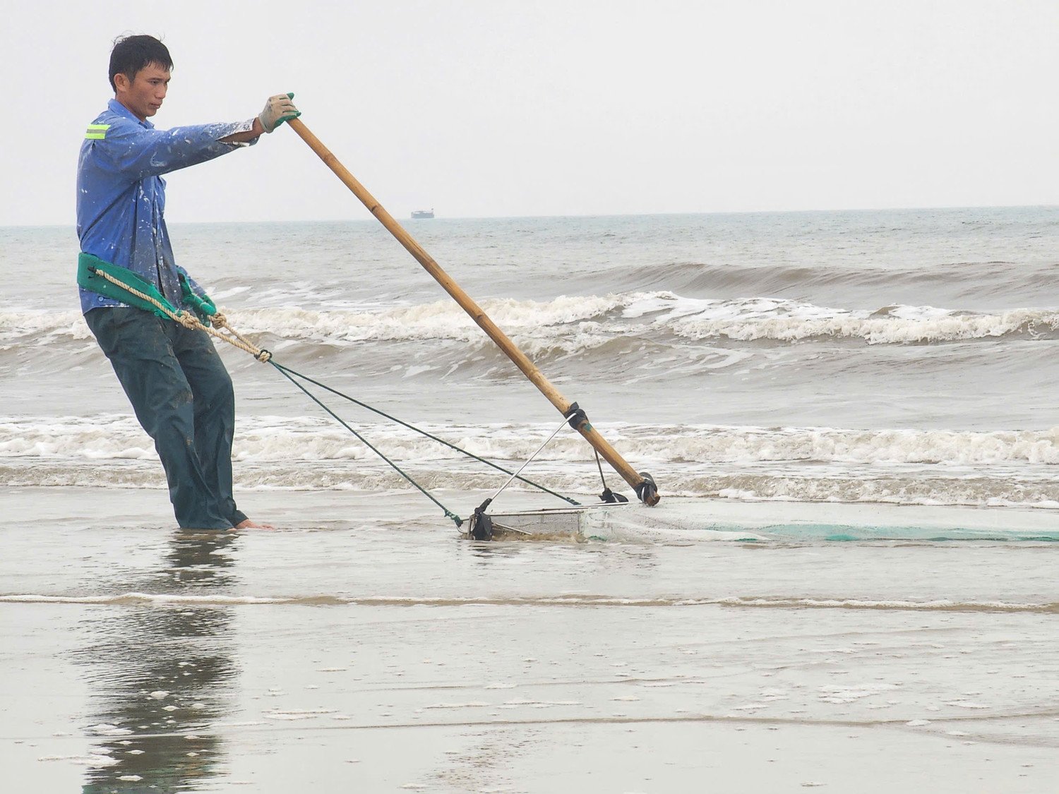Theo ghi nhận, ốc tép nằm lẫn dưới lớp cát ướt. Người dân sử dụng cào tre dài khoảng 1,5-2 m, phía sau gắn túi lưới dài 6-7 m. Trong quá trình cào, họ đi thụt lùi để lưỡi cào xới lớp cát phía dưới, ốc tép theo đó trôi vào túi lưới. Khi đủ lượng, người dân dừng lại, đổ ốc vào bao rồi tiếp tục quay ra biển.