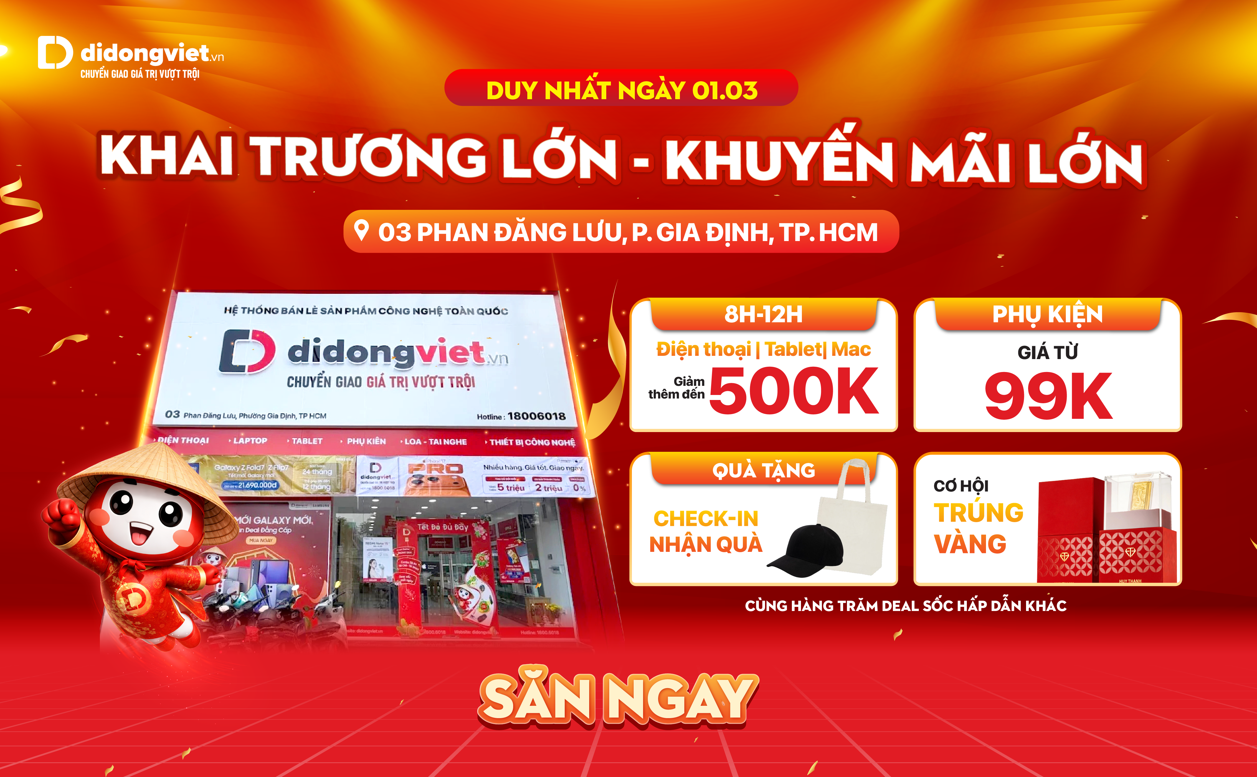 Nhiều quà tặng và chương trình ưu đãi chỉ diễn ra duy nhất ngày 01.03 tại cửa hàng 03 Phan Đăng Lưu.