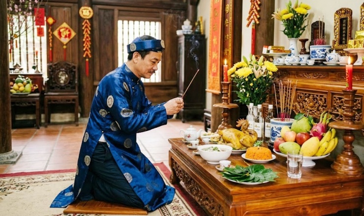 Rằm tháng Giêng cũng là dịp để con cháu bày tỏ lòng thành kính với tổ tiên qua mâm cỗ cúng. Ảnh: minh hoạ