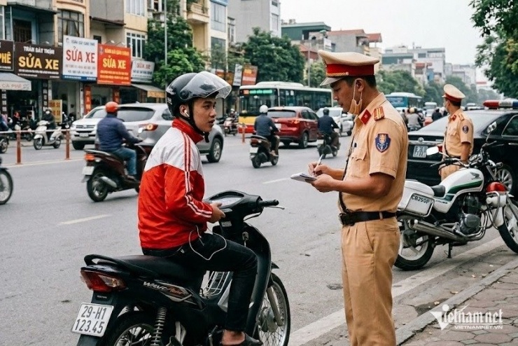 Tình trạng người đi xe máy đeo tai nghe khi đi trên đường khá phổ biến. Ảnh minh hoạ tạo bởi AI