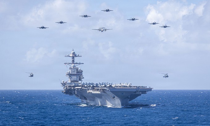 Tàu sân bay USS Gerald R. Ford tại biển Caribe ngày 19/1. Ảnh: US Navy