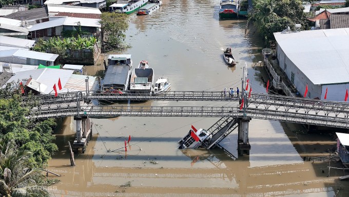 Hiện trường vụ sập cầu 30 tháng 4 ở Cần Thơ, ngày 28/2. Ảnh: An Bình