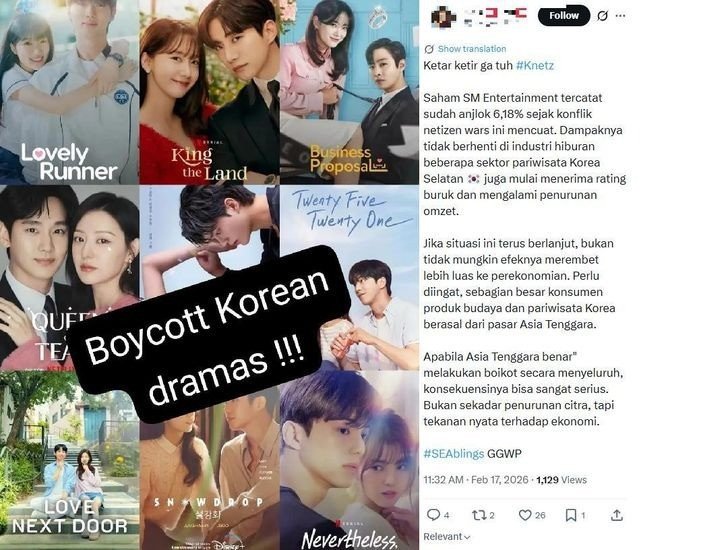 Bài đăng kêu gọi tẩy chay phim truyền hình Hàn Quốc.