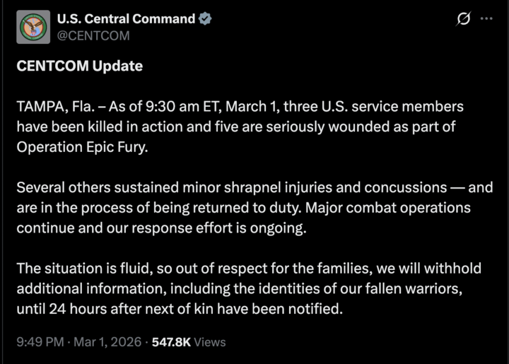 Tổn thất đầu tiên của Mỹ khi tập kích Iran: 3 quân nhân tử vong, 5 người bị thương - 1