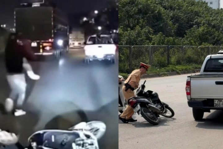 Dựng lại hiện trường vụ ôtô tạt đầu khiến ba người suýt ngã vào gầm xe tải