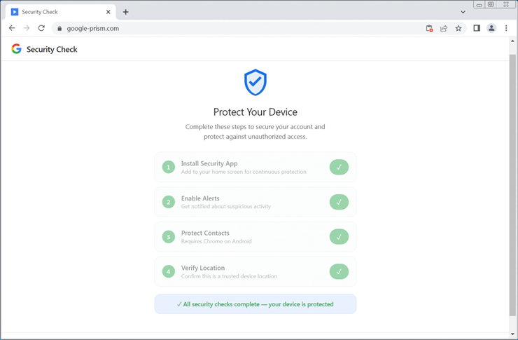 Thông báo giả mạo về việc kiểm tra bảo mật hoàn tất.