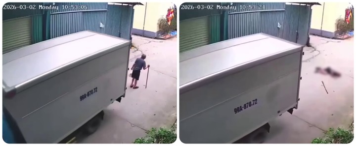 Hiện trường vụ xe tải lùi ẩu khiến cụ ông 90 tuổi tử vong.