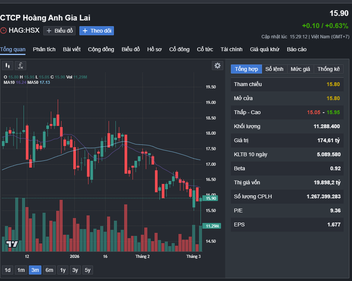 Biến động giá cổ phiếu HAG trong 3 tháng qua