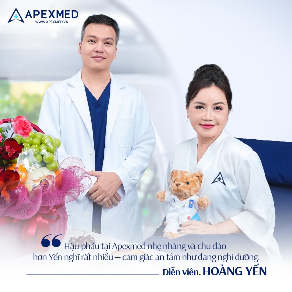 Diễn viên Hoàng Yến chia sẻ trải nghiệm hậu phẫu chu đáo tại Apexmed, mang lại cảm giác an tâm như đang nghỉ dưỡng cao cấp.