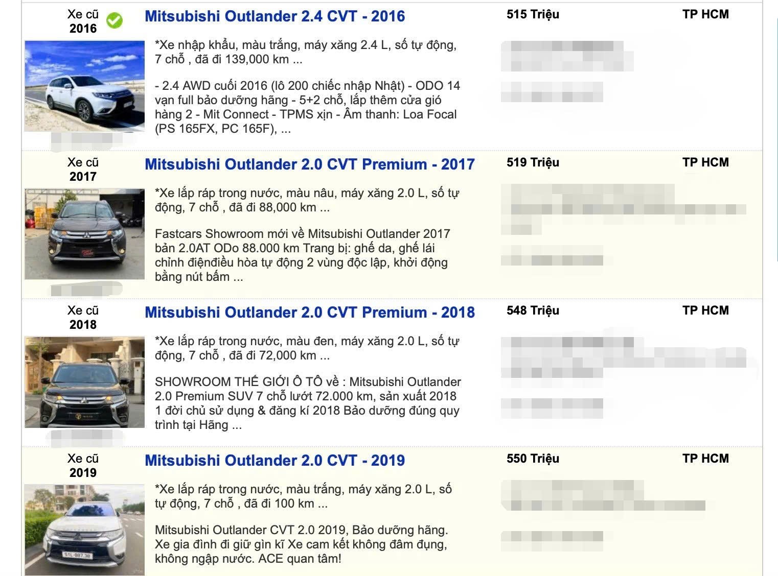 Một số tin rao bán Mitsubishi Outlander.