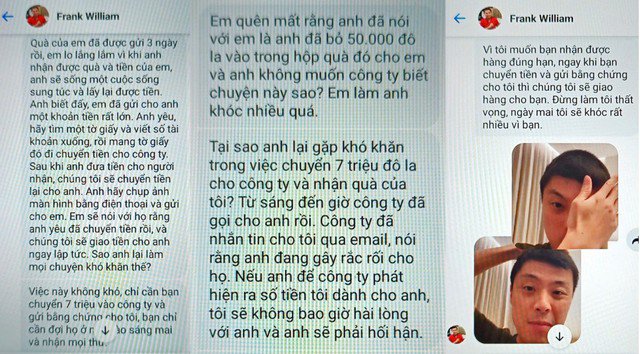 Tin nhắn đối tượng gửi cho chị T. Ảnh: CALĐ.