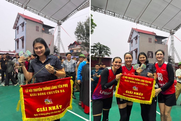Hoa khôi Kim Huệ và dàn chân dài bóng chuyền "đếm tiền mỏi tay" khi vô địch hội làng