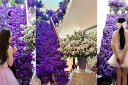 Chị đẹp tự tay cắm "suối hoa tím" trong nhà, tặng mình dịp 8/3 đẹp như cổ tích