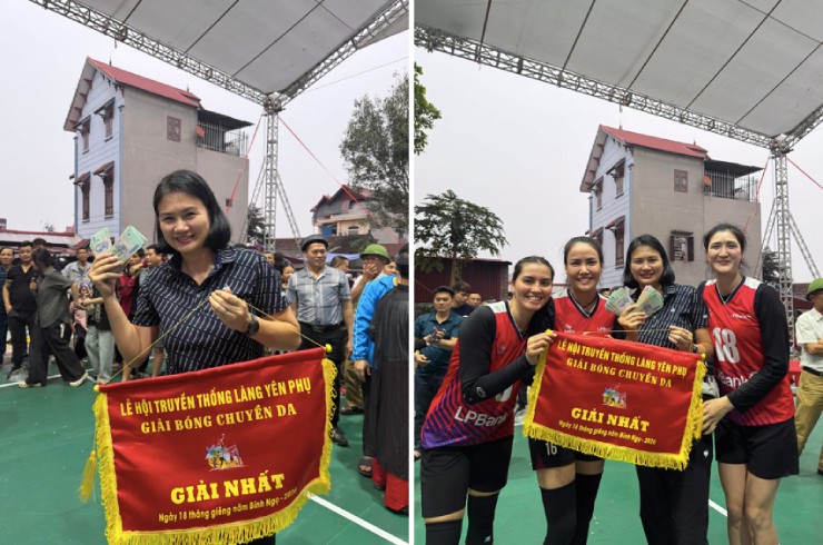 Kim Huệ và dàn chân dài Ninh Bình nhận phần thưởng lên tới 115 triệu đồng. Ảnh Tạp chí bóng chuyền