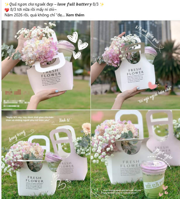 Các thương hiệu F&amp;B nhỏ hơn cũng tung ra nhiều combo, set nước kèm hoa hoặc bánh với giá dưới 200.000 đồng/phần